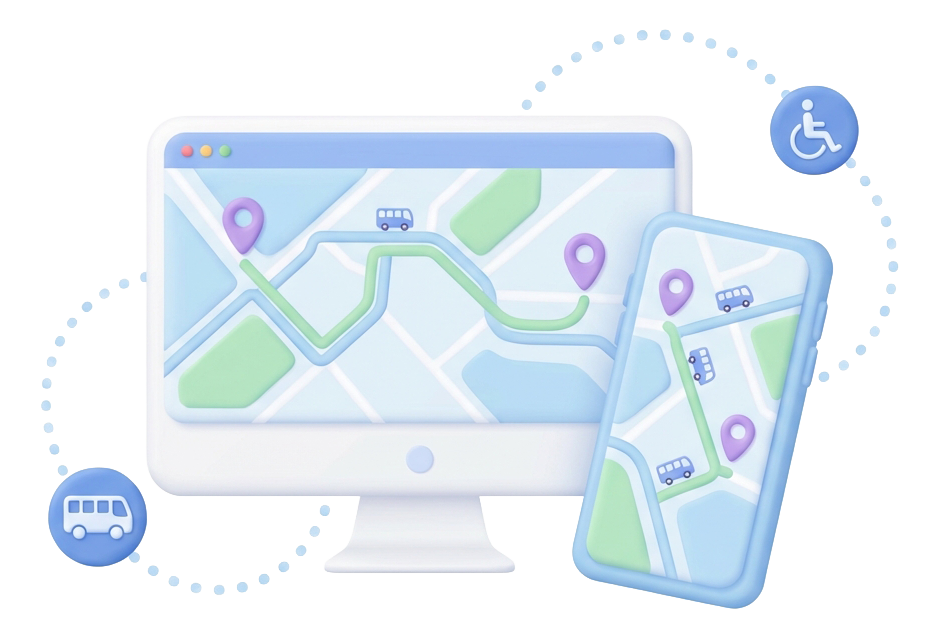 FUKUSOの利用イメージ - PC管理画面とスマホ運転手アプリの連携